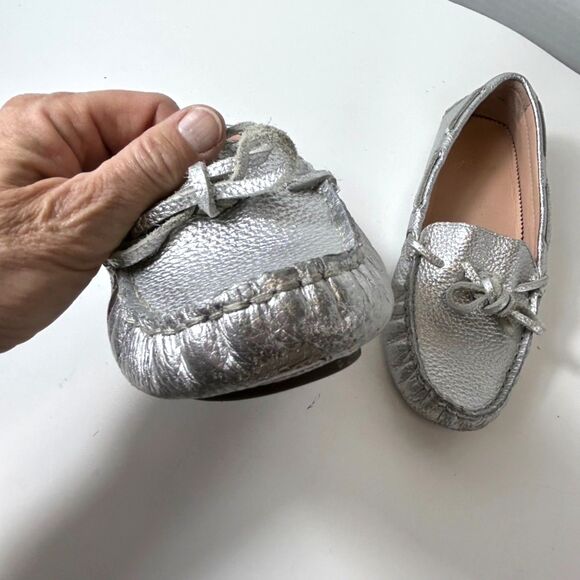 J. Crew Metallic Silver Leather Driving Moccasins Size 5.5 - Picture 6 of 10